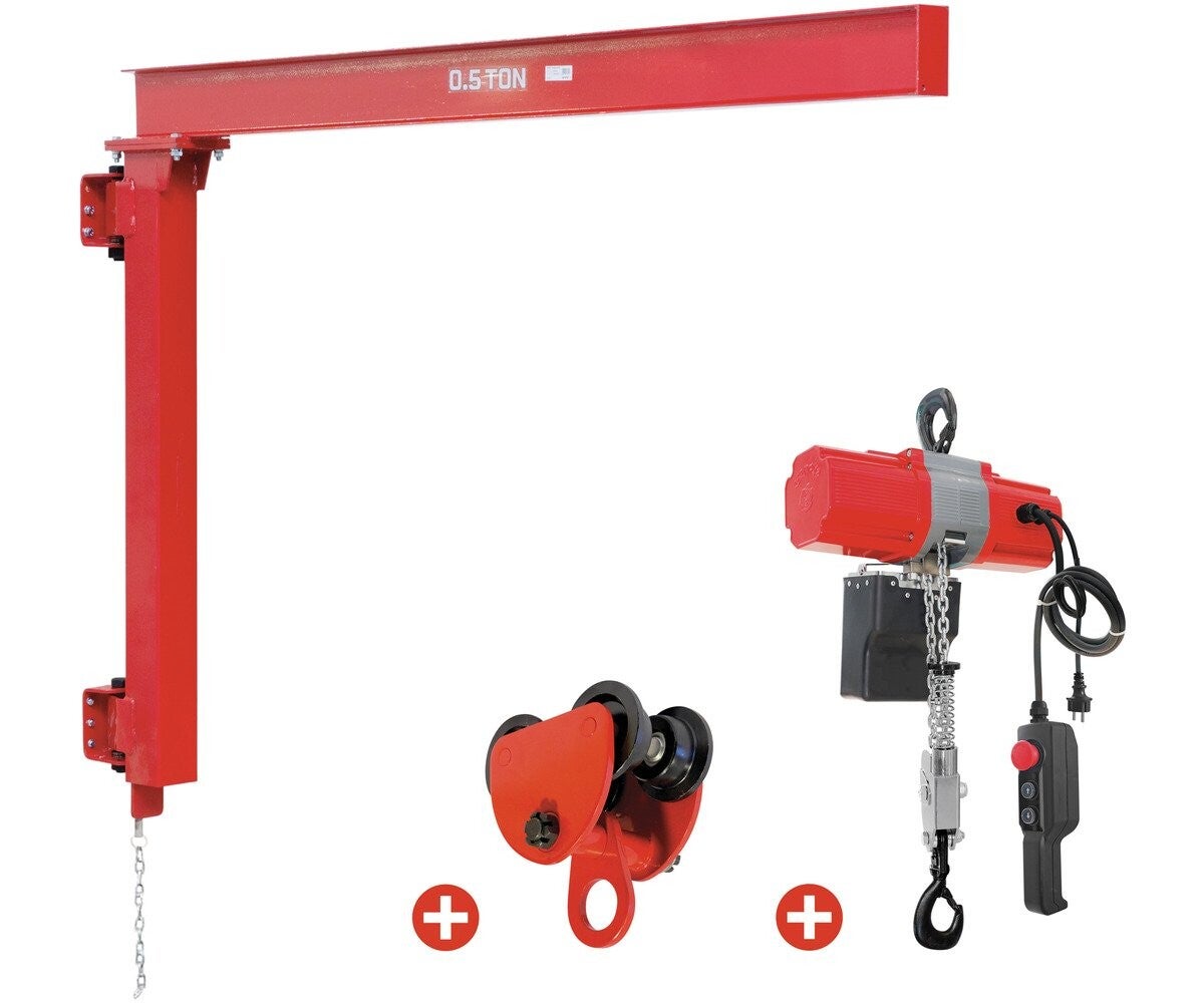 Pack wandzwenkkraan 500 kg elektrische kettingtakel 6 m en trolley MW Tools