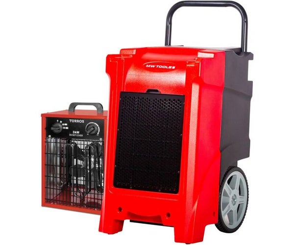 Industriële mobiele bouwdroger PE 90L/dag met pomp en 3 kW warmeluchtblazer elektrisch – Optimale efficiëntie MW Tools
