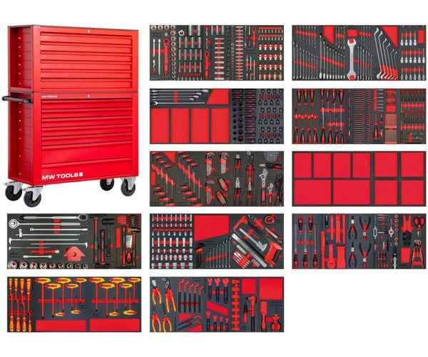 Gevulde brede gereedschapswagen met topkoffer EV XXL 782-delig MW Tools