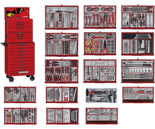 Gereedschapswagen rood mega master set 1033-delig Teng Tools