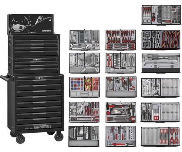 Gereedschapswagen zwart mega master set 1011-delig Teng Tools