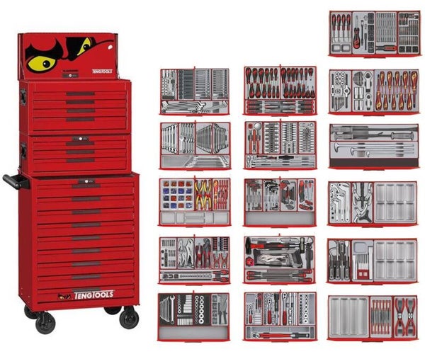 Gereedschapswagen rood mega master set 1011-delig Teng Tools