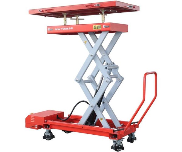 Elektrische verrijdbare heftafel 1200 kg - Hefhoogte 2067 mm - 3 opzettafels (accu + mechanisch) - 230V - Platform 1100 x 596 mm MW Tools