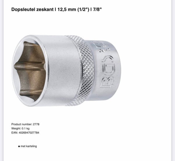 Dopsleutel zeskant | 12,5 mm (1/2") | 7/8"
