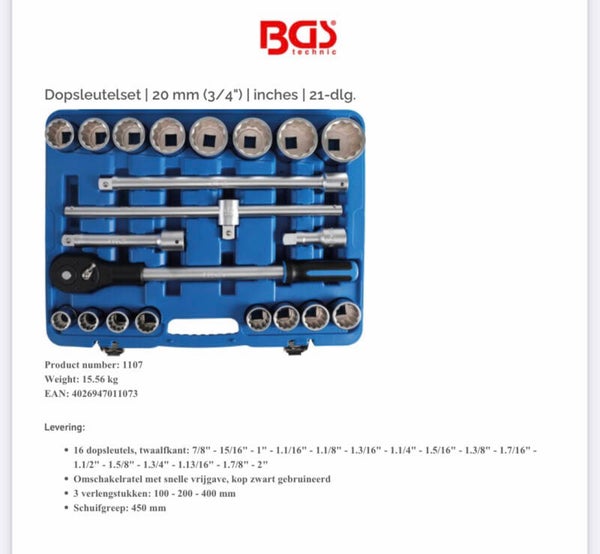 Dopsleutelset | 20 mm (3/4") | inches | 21-dlg.