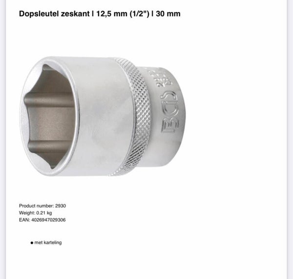 Dopsleutel zeskant | 12,5 mm (1/2") | 30 mm