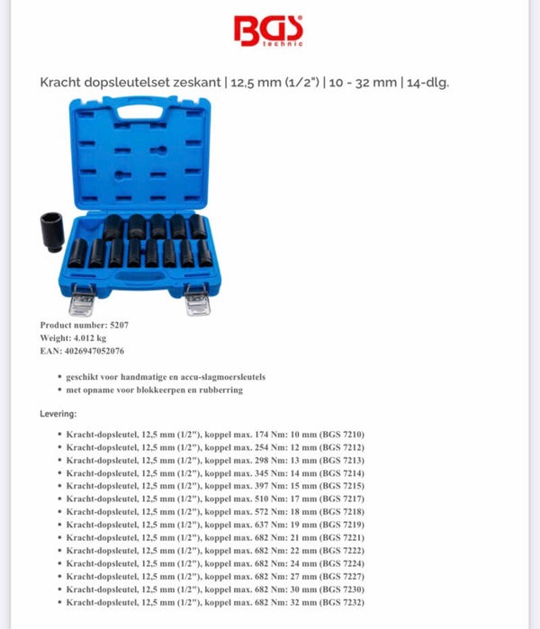 Kracht dopsleutelset zeskant | 12,5 mm (1/2") | 10 - 32 mm | 14-dlg.