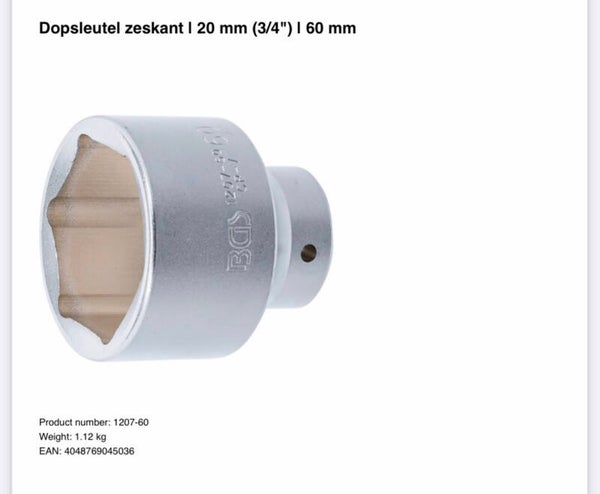 Dopsleutel zeskant | 20 mm (3/4") | 60 mm