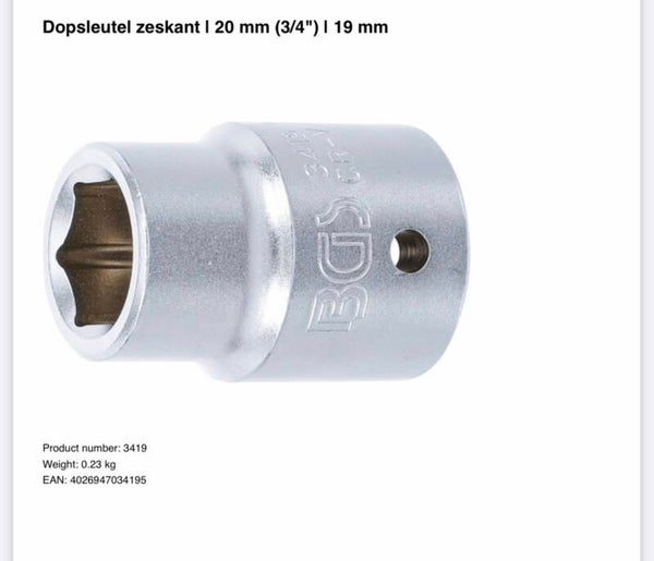 Dopsleutel zeskant | 20 mm (3/4") | 19 mm