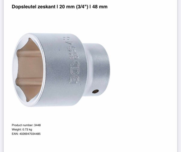Dopsleutel zeskant | 20 mm (3/4") | 48 mm
