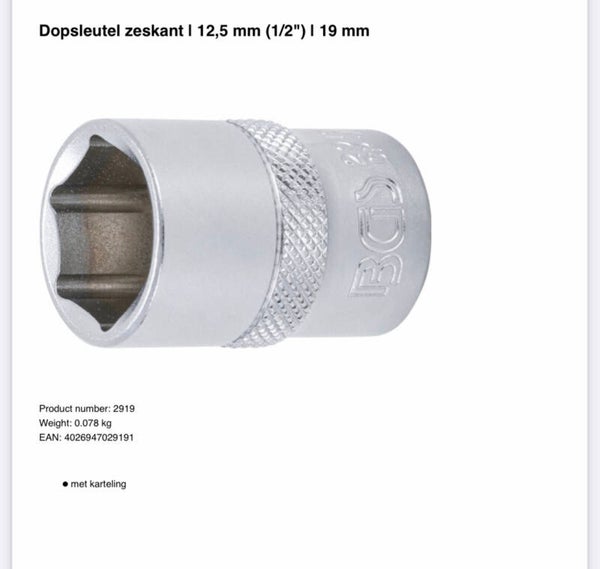 Dopsleutel zeskant | 12,5 mm (1/2") | 19 mm