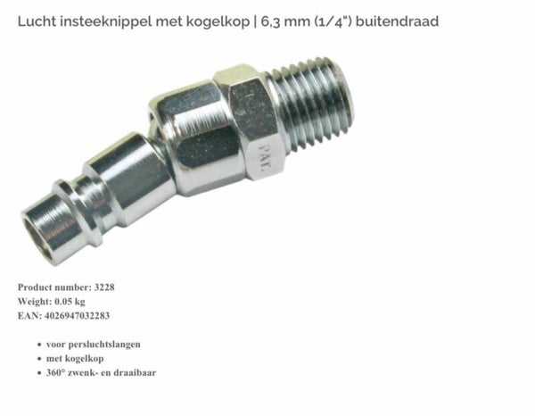 Lucht insteeknippel met kogelkop | 6,3 mm (1/4") buitendraad