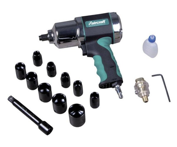 Set professionele perslucht slagmoersleutel 1/2" 600 Nm composiet materiaal met 10 slagdoppen Aircraft