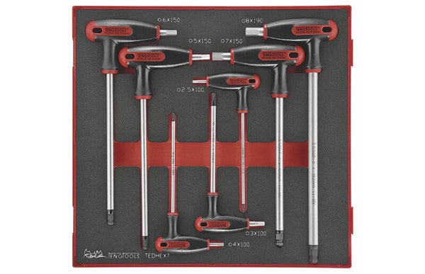 Allensleutelset HEX met T-hendel Foam2 tray 2,5- 8mm 7 delig Teng Tools