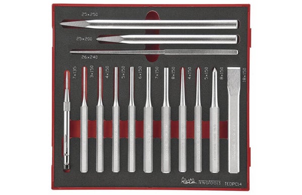 Beitel en doorslagenset Foam2 tray 14 delig Teng Tools