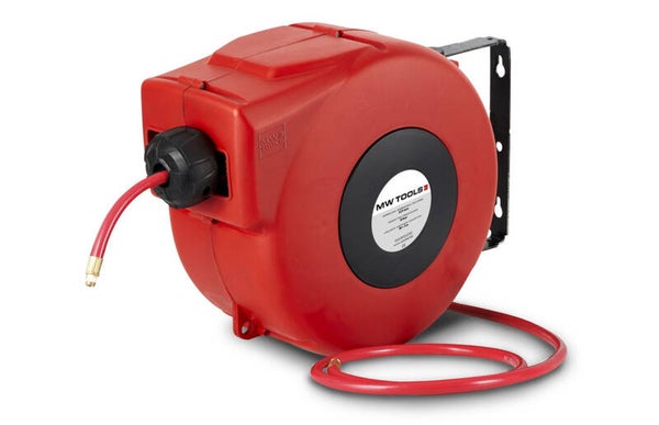 Haspel perslucht 7 m Ø 1/4" 10 bar PP met automatische oprol en zwenkbare muurbeugel MW Tools