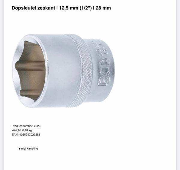 Dopsleutel zeskant | 12,5 mm (1/2") | 28 mm
