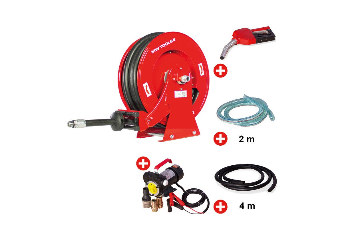 Haspel Diesel 15 m Ø 3/4" 20 bar Gepoederlakt staal met pompenset 12 V MW Tools