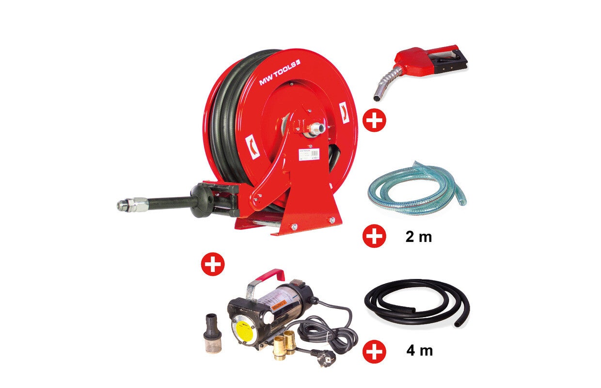 Haspel Diesel 15 m Ø 3/4" 20 bar Gepoederlakt staal met pompenset 230 V MW Tools