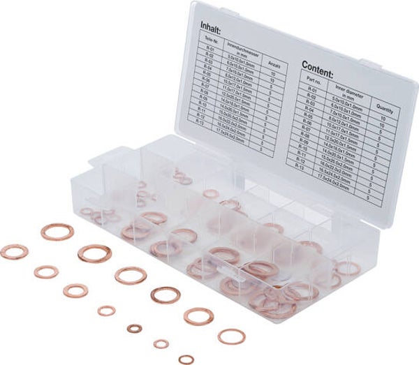 Assortiment afdichtringen | koper | metrisch | voor olieaftapschroeven | 75-dlg.