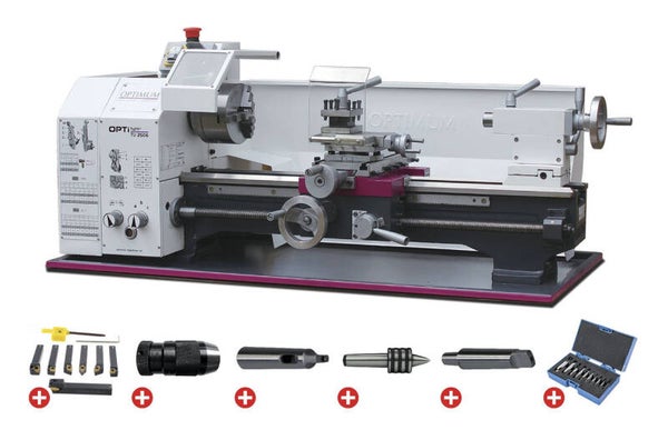 Metaaldraaibank centerhoogte 125 mm centerlengte 550 mm spilboring 26 mm 0,75 kW 230V met toebehoren Optiturn