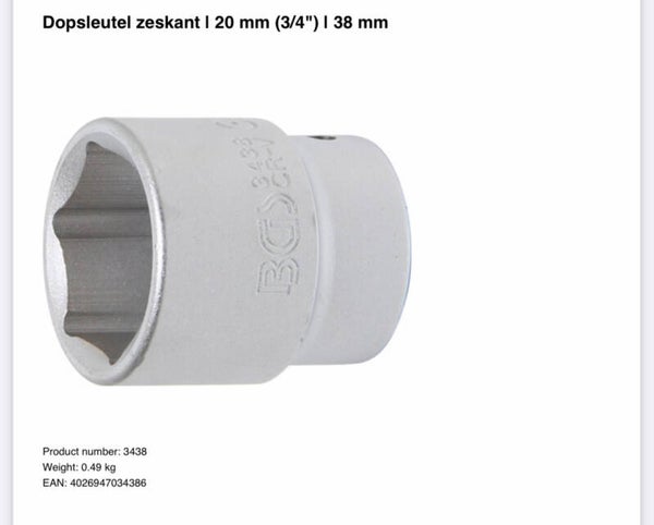 Dopsleutel zeskant | 20 mm (3/4") | 38 mm
