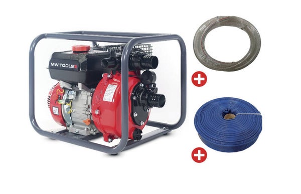 Set Hogedruk waterpomp 2" + slangen 18.000 L/u MW Tools