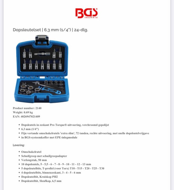 Dopsleutelset | 6,3 mm (1/4") | 24-dlg.