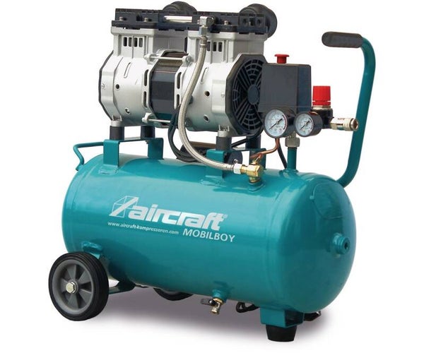 Mobiele compressor geluidsarm olievrij ketel 24 L 1,3 kW / 1,75 Pk 240 L/min 10 bar 230V Aircraft