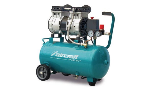 Mobiele compressor geluidsarm olievrij ketel 24 L 1,3 kW / 1,75 Pk 240 L/min 10 bar 230V Aircraft