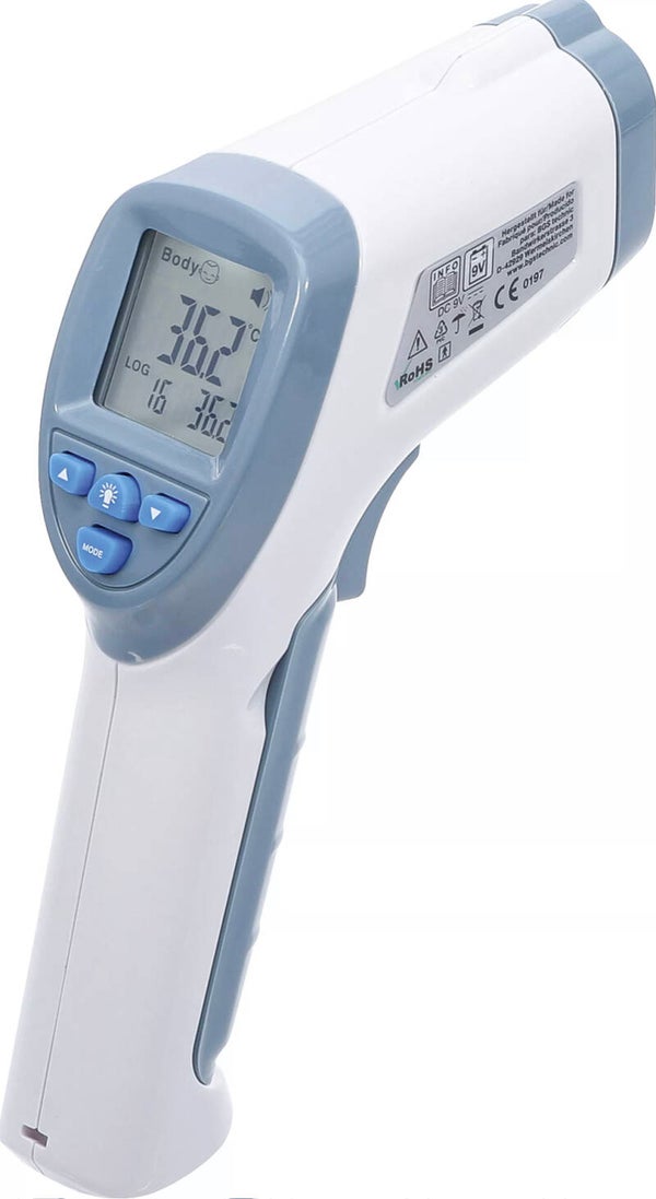 Voorhoofd-koortsthermometer | contactloos, infrarood | voor meting van personen + voorwerpen | 0 - 100°