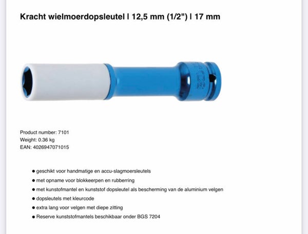 Kracht wielmoerdopsleutel | 12,5 mm (1/2") | 17 mm