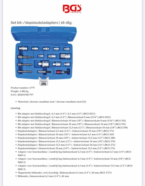 Set bit-/dopsleuteladapters | 16-dlg.