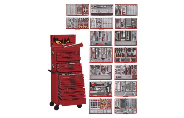 Gereedschapswagen rood mega master set 1011-delig Teng Tools