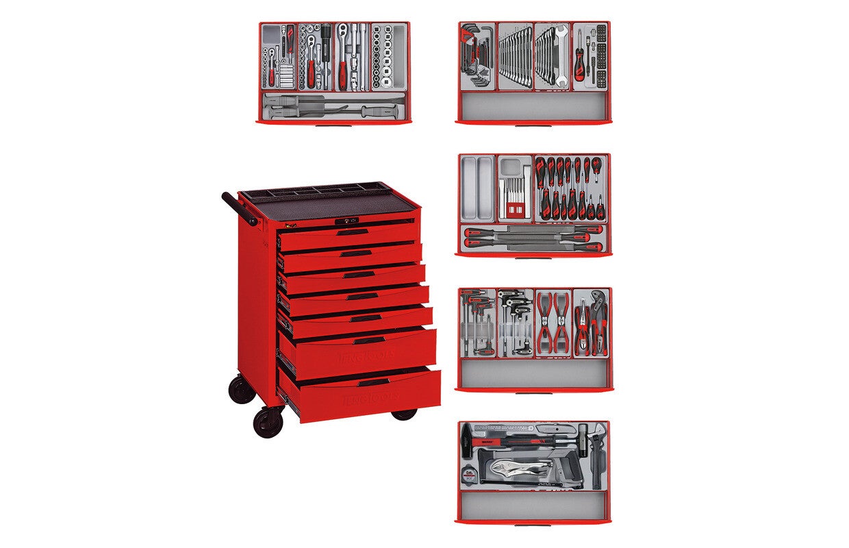 Gereedschapswagen rood mini master set 7 laden Teng Tools