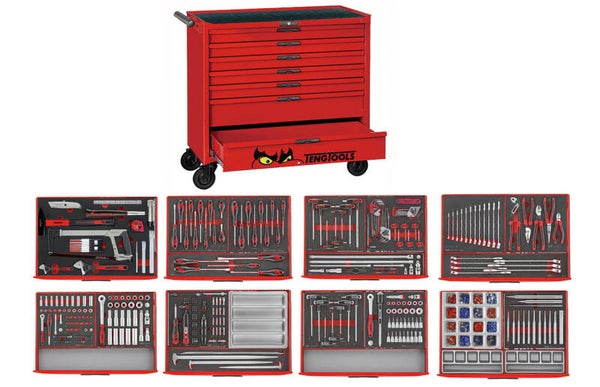 Gereedschapswagen rood foam mini master set 7 laden 399 delig Teng Tools