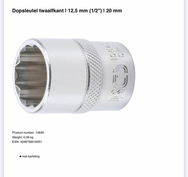 Dopsleutel twaalfkant | 12,5 mm (1/2") | 20 mm
