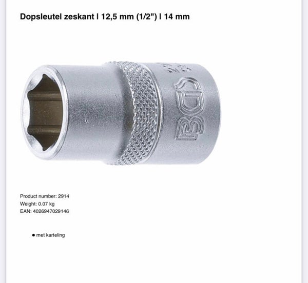Dopsleutel zeskant | 12,5 mm (1/2") | 14 mm
