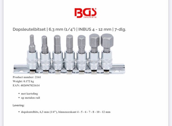 Dopsleutelbitset | 6,3 mm (1/4") | INBUS 4 - 12 mm | 7-dlg.