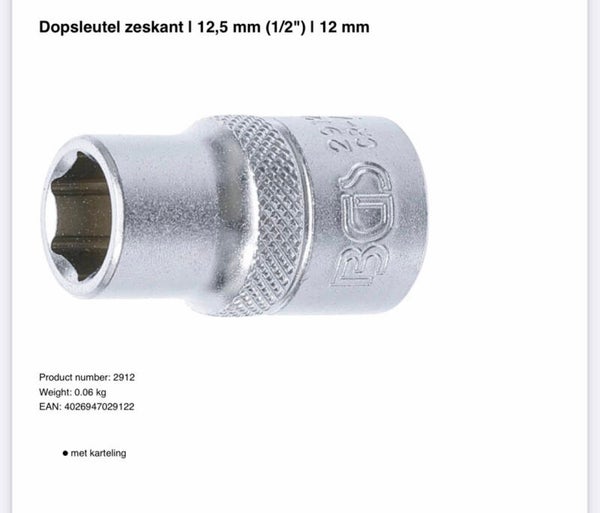 Dopsleutel zeskant | 12,5 mm (1/2") | 12 mm
