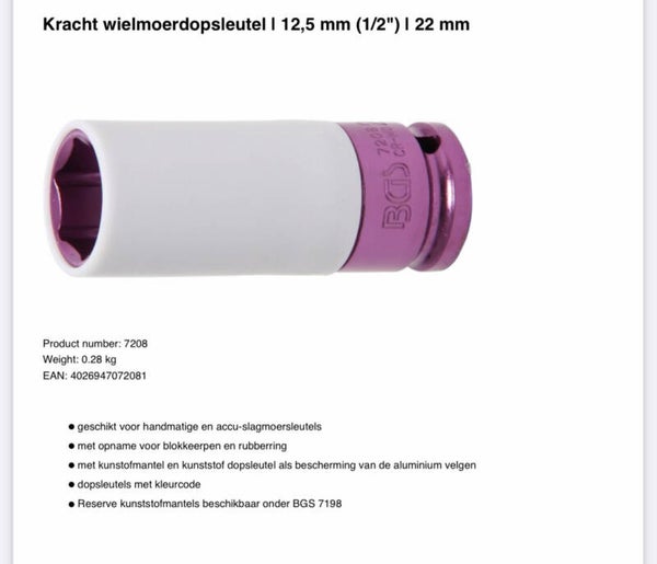 Kracht wielmoerdopsleutel | 12,5 mm (1/2") | 22 mm