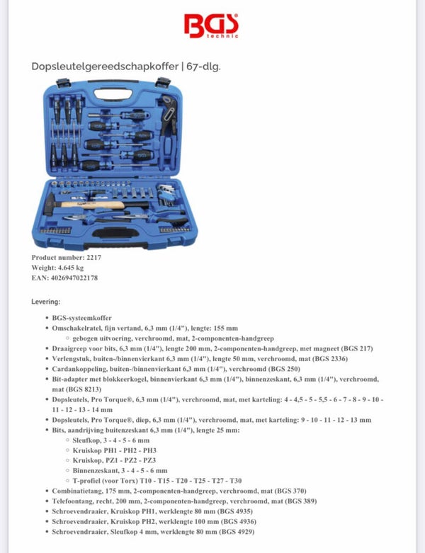 Dopsleutelgereedschapkoffer | 67-dlg.