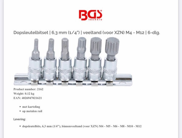 Dopsleutelbitset | 6,3 mm (1/4") | veeltand (voor XZN) M4 - M12 | 6-dlg.