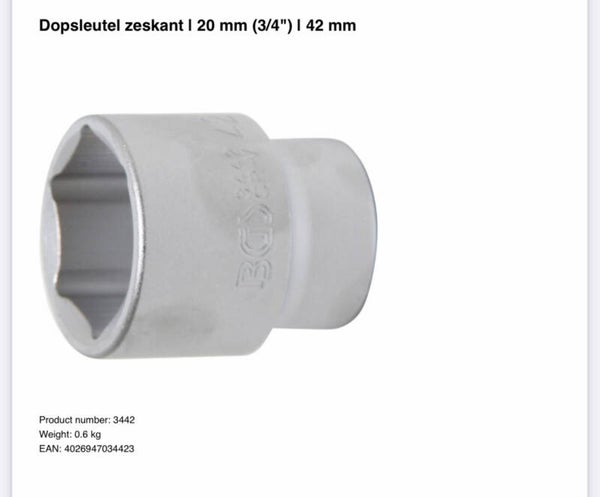 Dopsleutel zeskant | 20 mm (3/4") | 42 mm