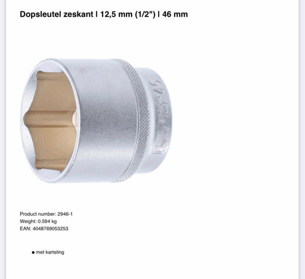 Dopsleutel zeskant | 12,5 mm (1/2") | 46 mm