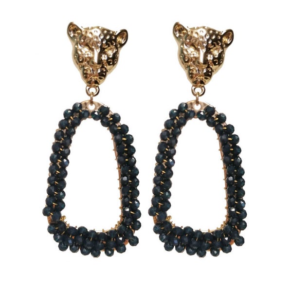 Leopard statement oorbellen blauw.