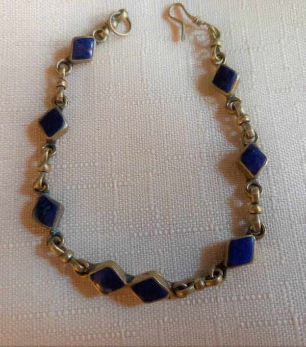 Schakelarmband met lapis lazuli in alpaca