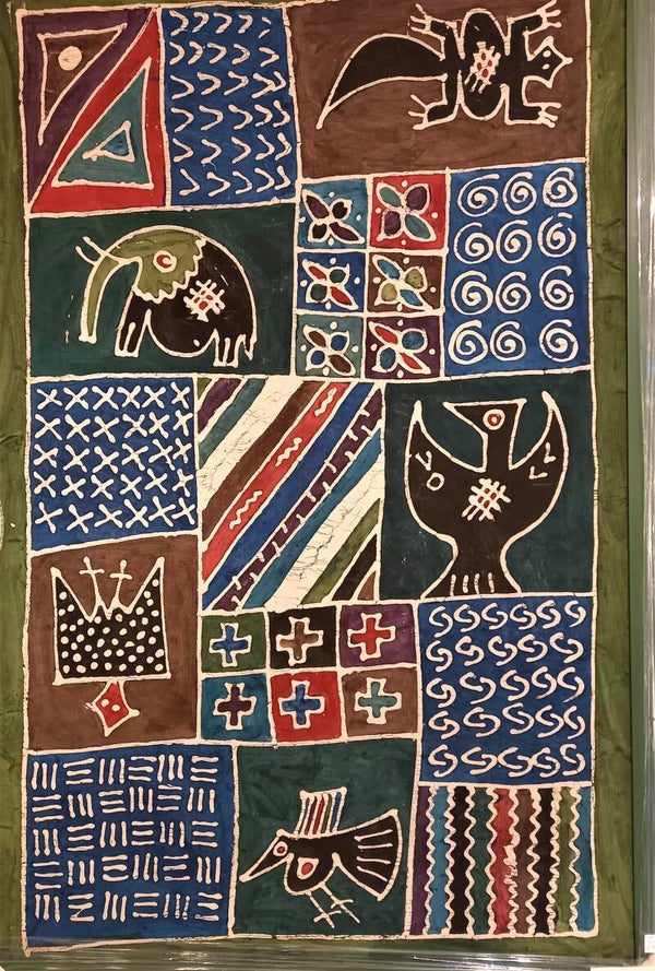 Batik schilderij ingelijst in groen tinten