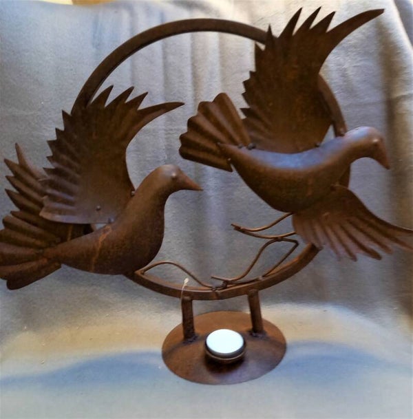 Sierobject met Roestige Vogels van recycled metaal