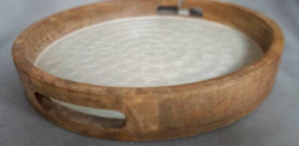 Houten dienblad rond met wit parelmoer